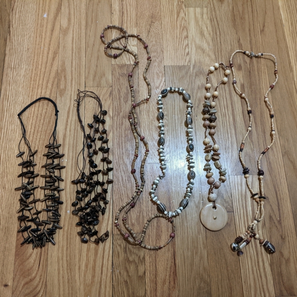 Set of 6 various beaded brown-toned necklaces